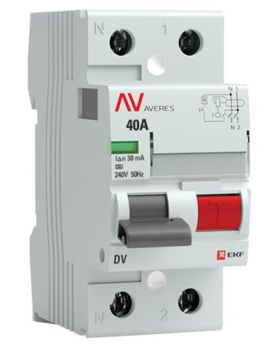 DV 2P 40А/ 30мА (AC)  AVERES (rccb-2-40-30-ac-av). Выключатели дифференциального тока (УЗО). EKF в Екатеринбурге