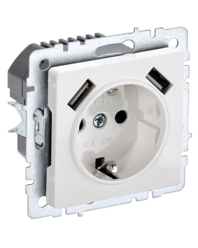 Розетка с з/к с USB A+A 2,1А РЮш10-1-БрБ белый BRITE (BR-R14-16-U21-D21-K01). Розетка с заземлением с защитными шторками, 2,1А. IEK в Екатеринбурге