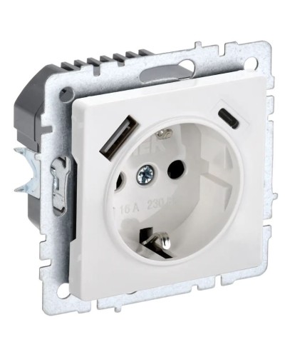 Розетка с з/к с USB A+C 18Вт РЮш11-1-БрБ белый BRITE (BR-R14-16-U22-018-K01). Розетка с заземлением с защитными шторками, 18Вт. IEK в Екатеринбурге