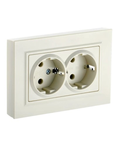 Розетка 2-местная с з/к РС12-3-БрКр бежевый BRITE (BR-R21-16-K10-F). Розетка с заземлением без защитных шторок в сборе. IEK в Екатеринбурге