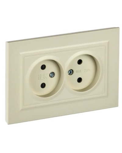 Розетка 2-местная без з/к РСш12-2-БрКр бежевый BRITE (BR-R23-10-K10-F). Розетка без заземления с защитными шторками в сборе. IEK в Екатеринбурге