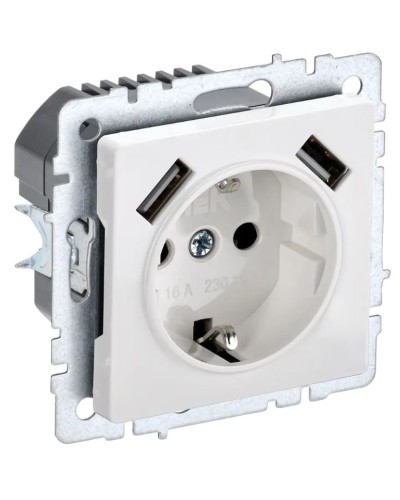 Розетка с з/к с USB A+A 3,1А РЮш10-2-БрБ белый BRITE (BR-R14-16-U21-D31-K01). Розетка с заземлением с защитными шторками, 3,1А. IEK в Екатеринбурге