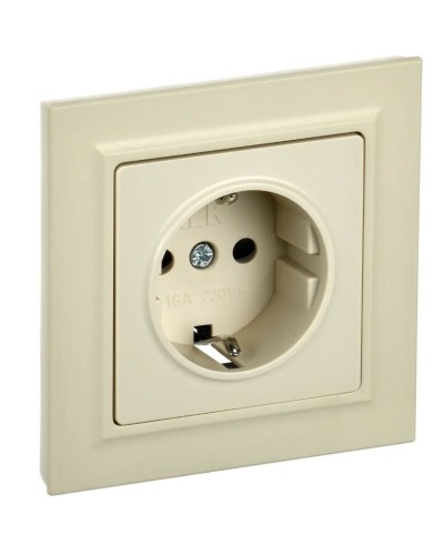 Розетка с з/к РСР14-1-0-БрКр бежевый BRITE (BR-R14-16-K10-F). Розетка с заземлением с защитными шторками в сборе. IEK в Екатеринбурге