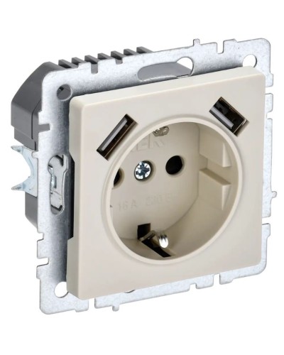 Розетка с з/к с USB A+A 3,1А РЮш10-2-БрКр бежевый BRITE (BR-R14-16-U21-D31-K10). Розетка с заземлением с защитными шторками, 3,1А. IEK в Екатеринбурге