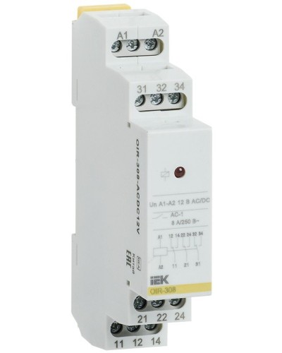 Реле промежуточное модульное OIR 3 контакта 8А 12В AC/DC (OIR-308-ACDC12V). Реле промежуточное модульное. IEK в Екатеринбурге