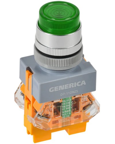 Кнопка D7-11DNZS d=22мм зеленая GENERICA (BBT50-11DNZS-3-11-K06-G). Кнопка управления с подсветкой и фиксацией. IEK в Екатеринбурге