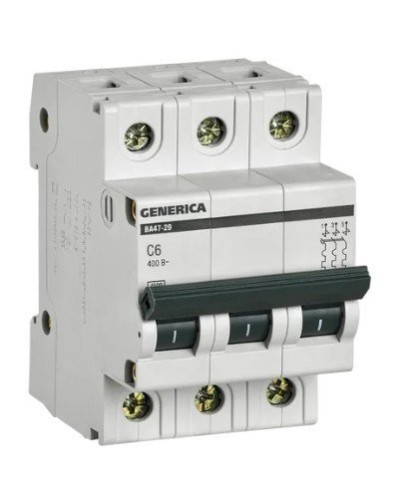 GENERICA ВА47-29 3P C 6А 4,5кА (MVA25-3-006-C). Автоматический выключатель. IEK в Екатеринбурге