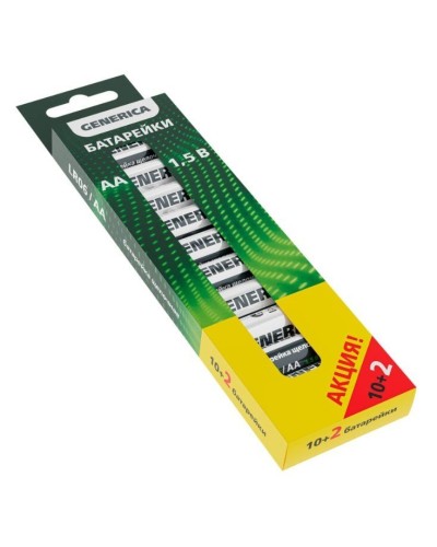 Батарейка Alkaline LR06/AA GENERICA (12 шт) ПРОМО (ABT-LR06-ST-B12-G). Батарейка щелочная. IEK в Екатеринбурге