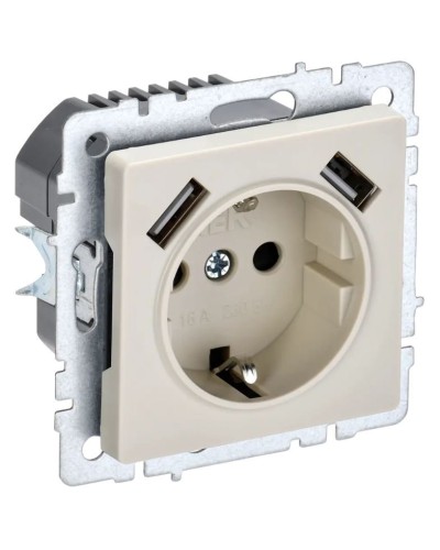 Розетка с з/к с USB A+A 2,1А РЮш10-1-БрКр бежевый BRITE (BR-R14-16-U21-D21-K10). Розетка с заземлением с защитными шторками, 2,1А. IEK в Екатеринбурге
