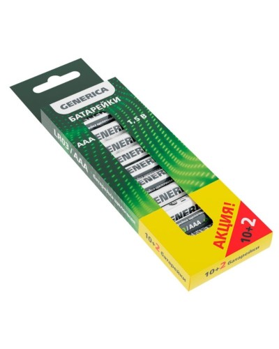 Батарейка Alkaline LR03/AAA GENERICA (12 шт) ПРОМО (ABT-LR03-ST-B12-G). Батарейка щелочная. IEK в Екатеринбурге