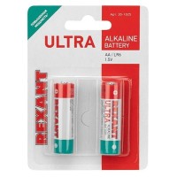 Ультра алкалиновая батарейка AA/LR6 1,5 V 2 шт. блистер REXANT (30-1025). Элемент питания. Rexant