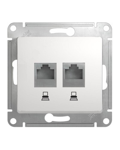 Glossa розетка RJ45+RJ45 2-местная, кат. 5Е, скрытой установки, механизм, белый (GSL000185KK). Розетка компьютерная. Systeme Electric в Екатеринбурге