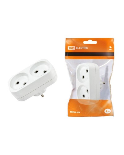 Блок на 2 гнезда 2П б/з плоский 6А 250B TDM (SQ1806-0025). Розетка. TDM ЕLECTRIC в Екатеринбурге