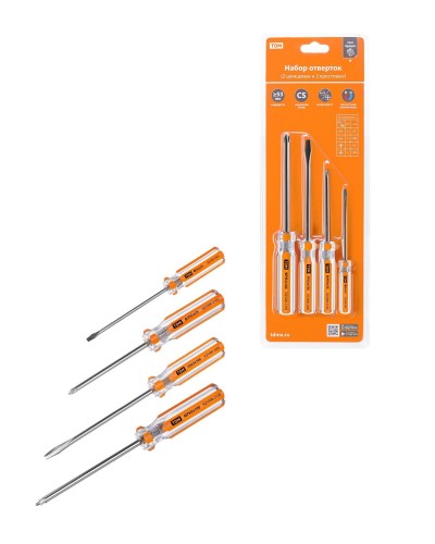 Набор отверток 4шт.: SL3x75, SL5х100, PH1х75, PH2х100, блистер, CS Гранит TDM (SQ1013-0101). Набор отверток. TDM ЕLECTRIC в Екатеринбурге